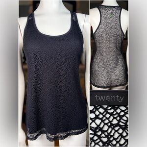 Twenty Black Stretch Modal/Cotton Mesh Sheer Racerback Knit Tank Top, Sz M